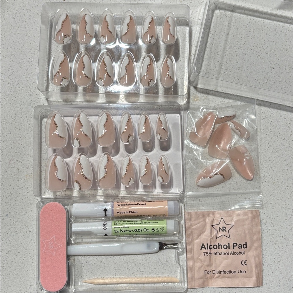 Nail Reformation White Nude Gold Glitter Medium Almond Press On Nails - Picture 4 of 4